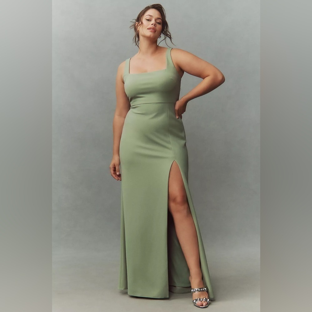 NWT 🆕 Anthropologie BDHLN Squareneck Stretch Maxi Slit Dress Light Green - 16W